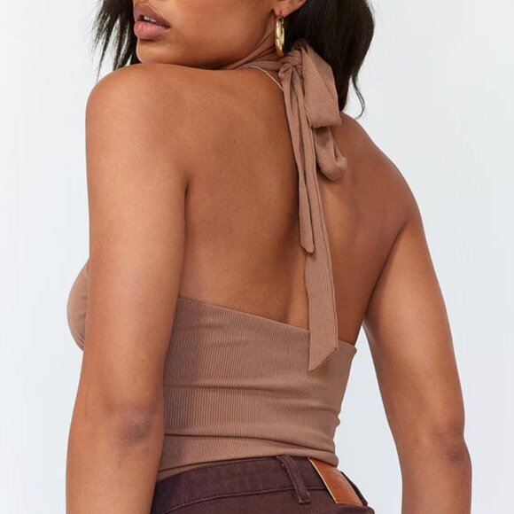 Princess Polly Alicia Women's Brown halter crop top EUC size 10 - Picture 6 of 6